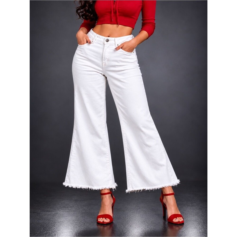 Frame Le Palazzo Crop Wide Leg/Flare Frayed Hem Jeans 32x28 Stretch Denim LNWT